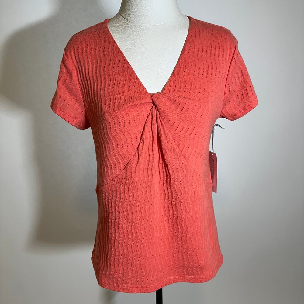 NWT Liz Claiborne Coral Twist Front Cotton Textured Knit Blouse Womens Small S